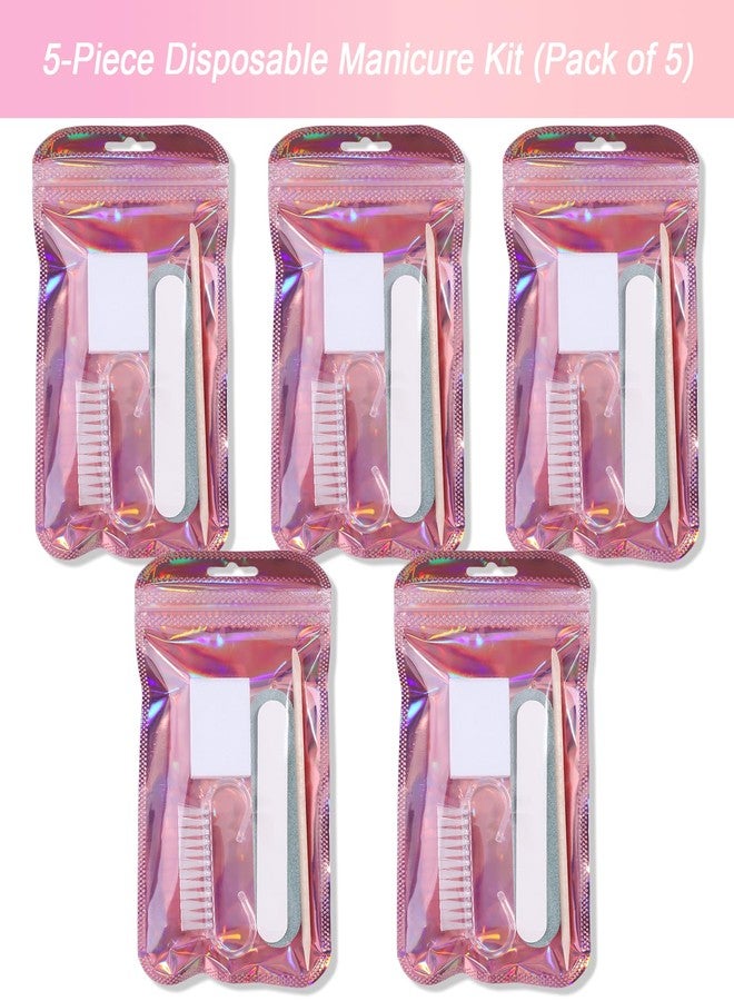 Furtherpretty 5-Piece Disposable Manicure Kit, Bulk Mini Nail Care Set with Nail Files, Buffer, Cuticle Pusher & Cleaning Brush, Pedicure Salon Supplies, Party Favors, Limas Desechables para Uñas - Image 2